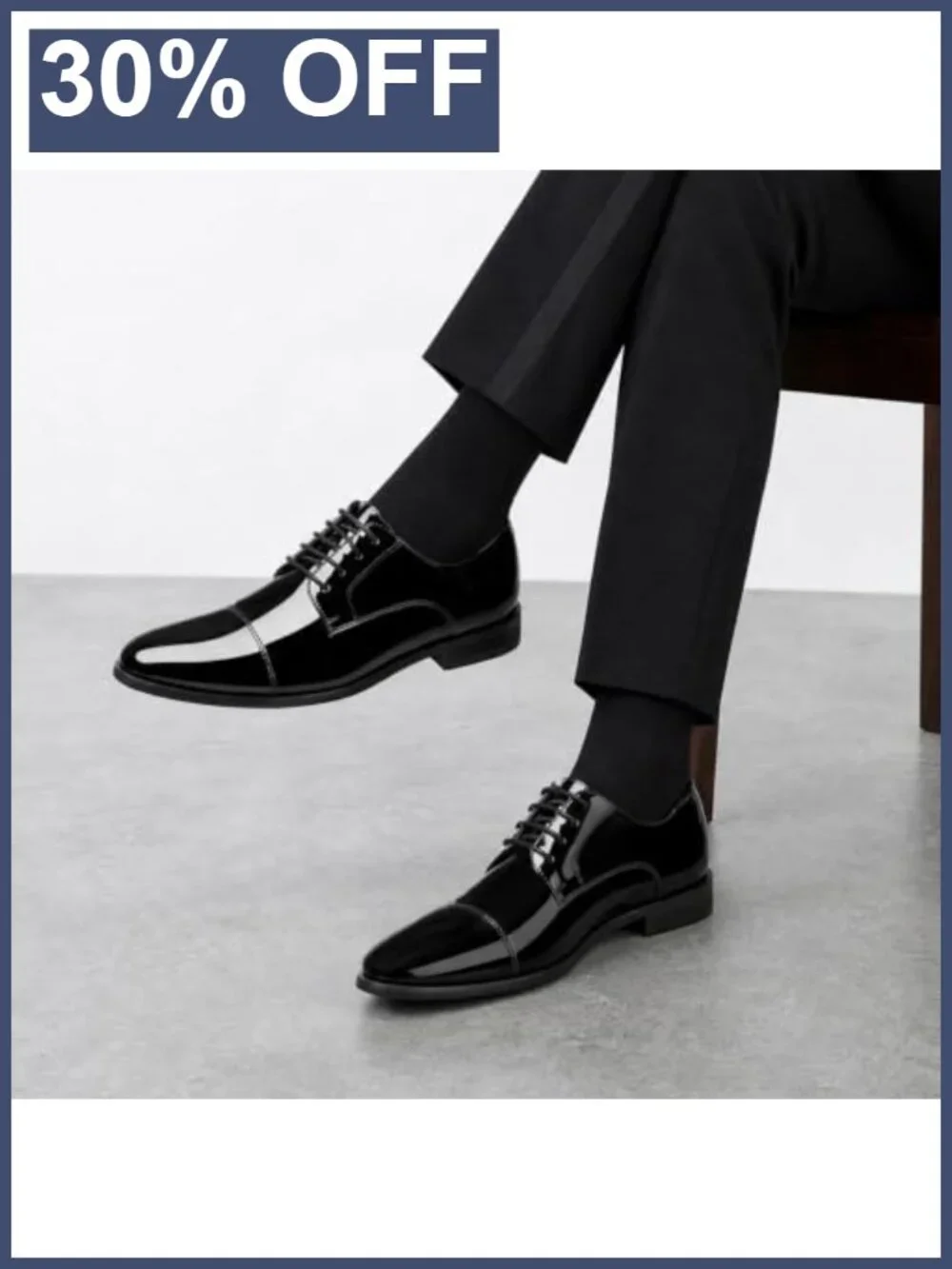 Men's Patent Leather Tuxedo Oxfords Cap Toe Formal Dress Shoes Lace Up